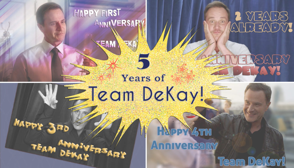 An image showing the previous four years of anniversary edits with a 5 Years of Team DeKay blurb in the center.