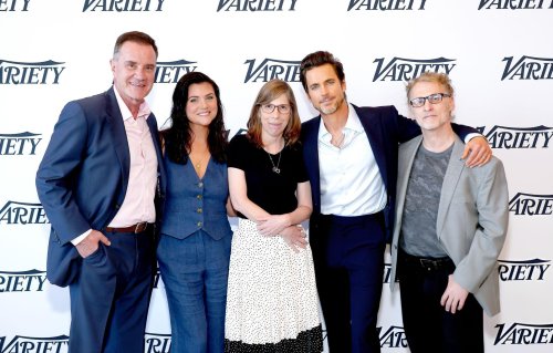 Tim DeKay, Tiffani Thiessen, Cynthia Littleton (Variety), Matt Bomer, Jeff Eastin at the Variety TV FYC Fest, West Hollywood, June 6, 2024.